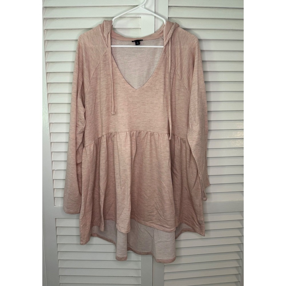 Torrid Size 2 18/20 Heather Pink Hi-Lo V-Neck Hooded Babydoll Top
